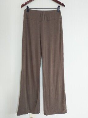 CHALET Medium Bamboo Cotton Stretch Wide Leg Pants Brown Lagenlook USA